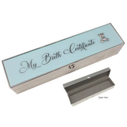 Birth Certificate Box -Blue Metal