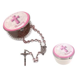 First Rosary Pink in Porcelain Box