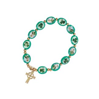 Saint Patrick Glass Shamrock Cross Bracelet