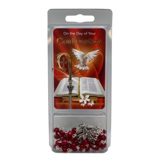 Confirmation Rosary & Prayer Card Set Ruby