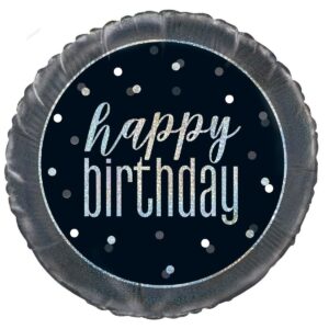 Black And Silver Happy Birthday 45cm