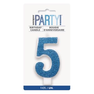 Glitter Blue - Numeral Candle 5