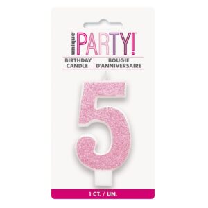 Glitter Pink - Numeral Candle 5