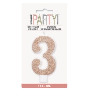 Glitter Rose Gold Candle - Number 3