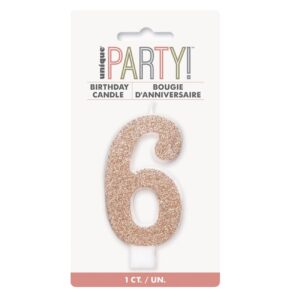 Glitter Rose Gold Candle - Number 6