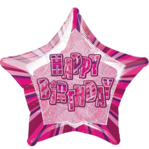 Glitz Pink Happy Birthday Star Foil Balloon - 50cm