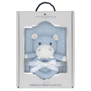Jersey Swaddle & Rattle - Dots Hippo