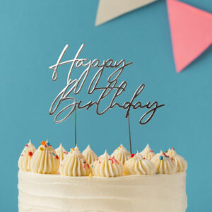 SILVER Metal Cake Topper - HAPPY BIRTHDAY